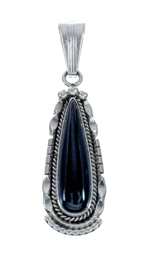 Navajo Onyx Sterling Silver Bead Necklace And Pendant Set JX130634